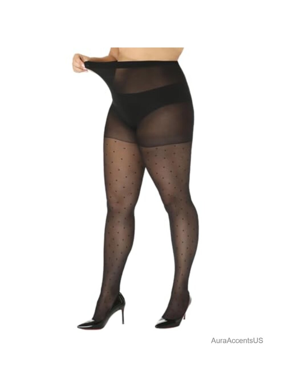 Women's Plus Size Polka Dot Sheer Tights 40D High Waist Pantyhose